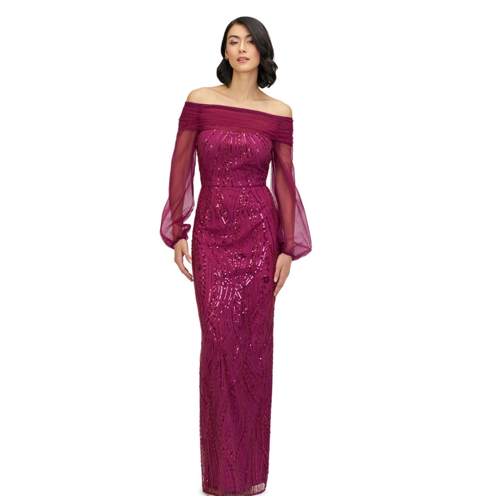 JS Collections Off-Shoulder Magenta Dress